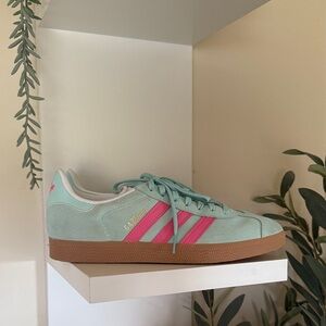 Adidas Gazelle Mint and Pink Sneakers